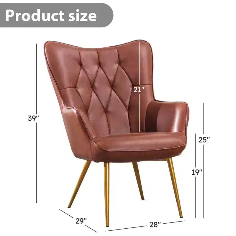 Fauteuil Bestier en cuir marron-rouge avec rembourrage moelleux, fauteuil d'appoint avec dossier à oreilles