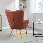 Fauteuil Bestier en cuir marron-rouge avec rembourrage moelleux, fauteuil d'appoint avec dossier à oreilles