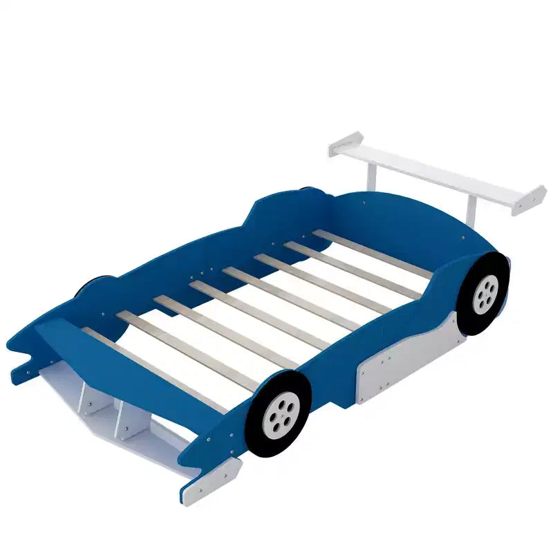 Lit plateforme Whisen Unique Design en forme de voiture de course, taille double, avec roues