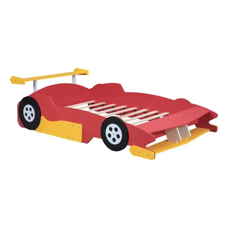 Lit plateforme Whisen Unique Design en forme de voiture de course, taille double, avec roues