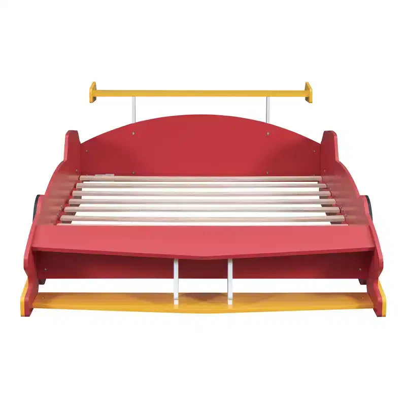 Lit plateforme Whisen Unique Design en forme de voiture de course, taille double, avec roues