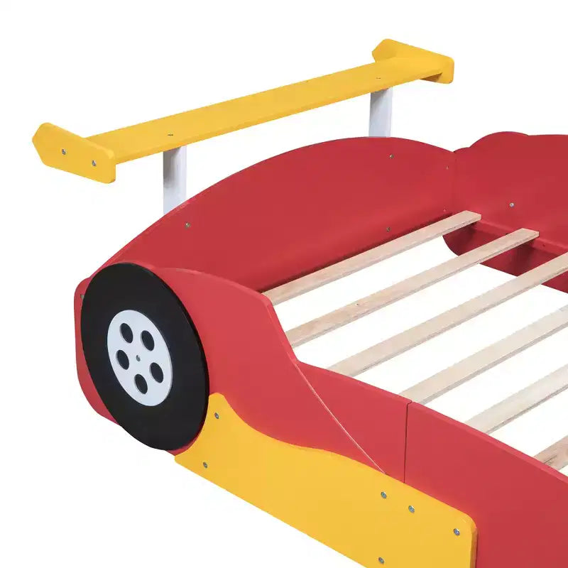 Lit plateforme Whisen Unique Design en forme de voiture de course, taille double, avec roues