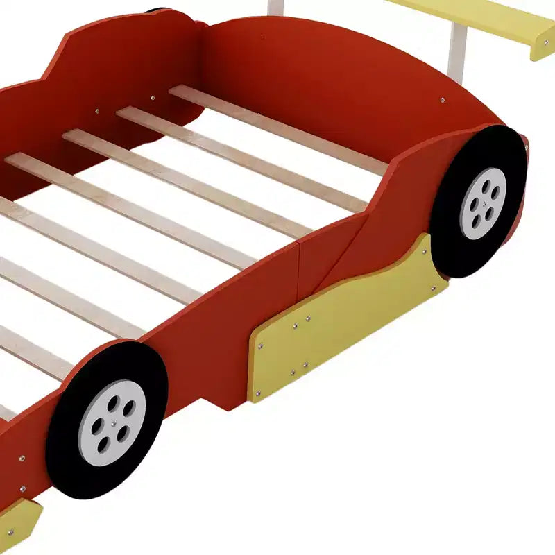 Lit plateforme Whisen Unique Design en forme de voiture de course, taille double, avec roues