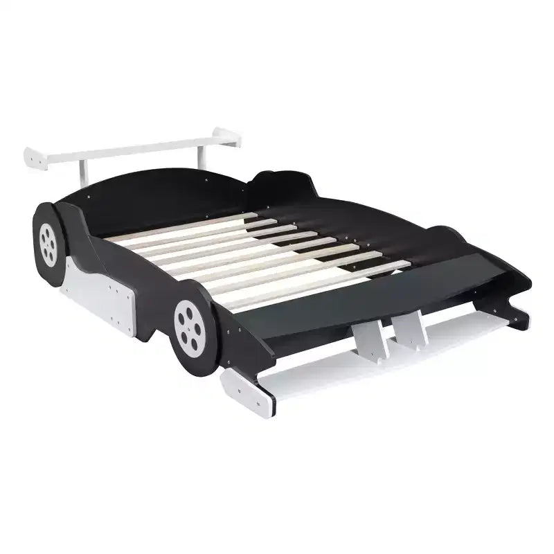 Lit plateforme Whisen Unique Design en forme de voiture de course, taille double, avec roues