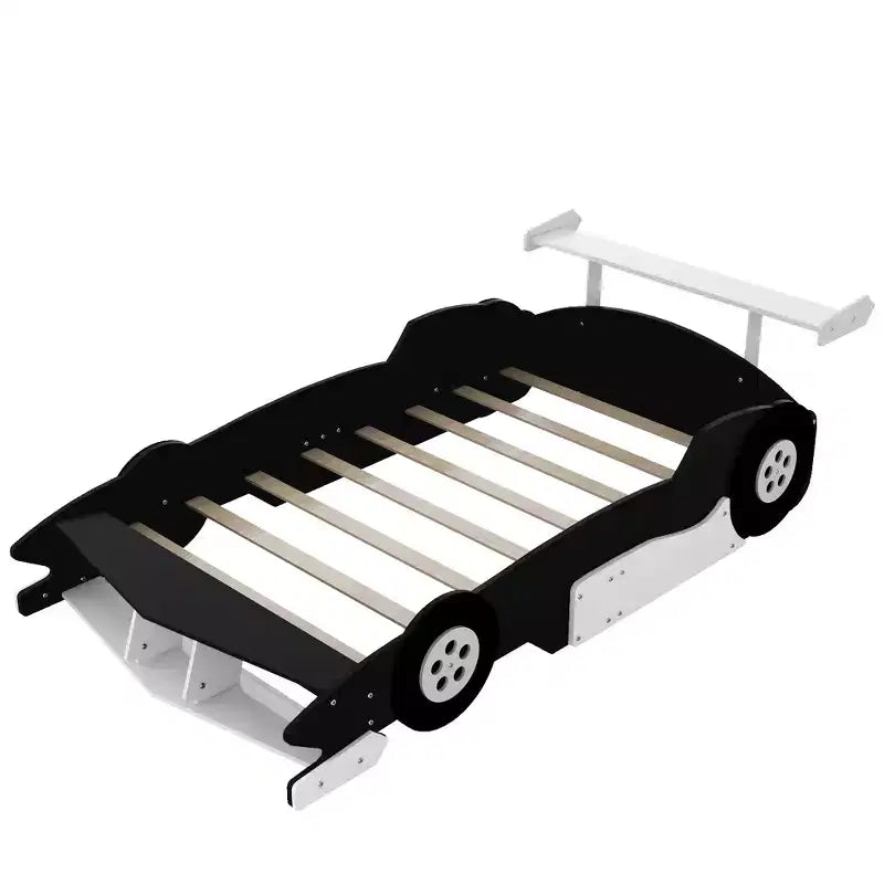 Lit plateforme Whisen Unique Design en forme de voiture de course, taille double, avec roues