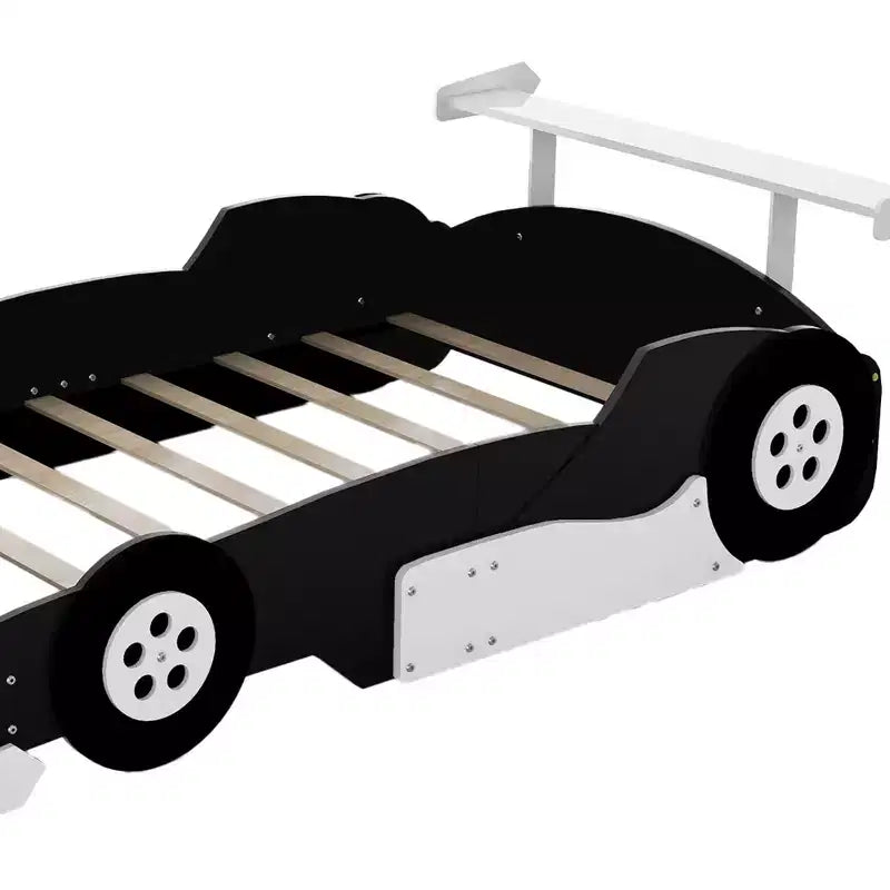 Lit plateforme Whisen Unique Design en forme de voiture de course, taille double, avec roues