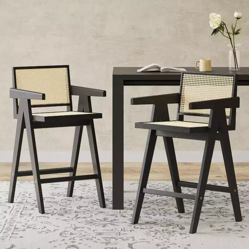 Tabourets de bar modernes et minimalistes Christopher Knight Home Kelly en bois d'hévéa avec cannage (Lot de 2)