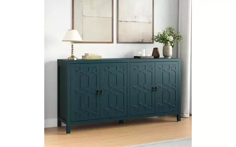 Buffet Heynemo, buffet de 152 cm de style moderne du milieu du siècle avec 4 portes et étagères réglables, buffet pour entrée, bleu turquoise