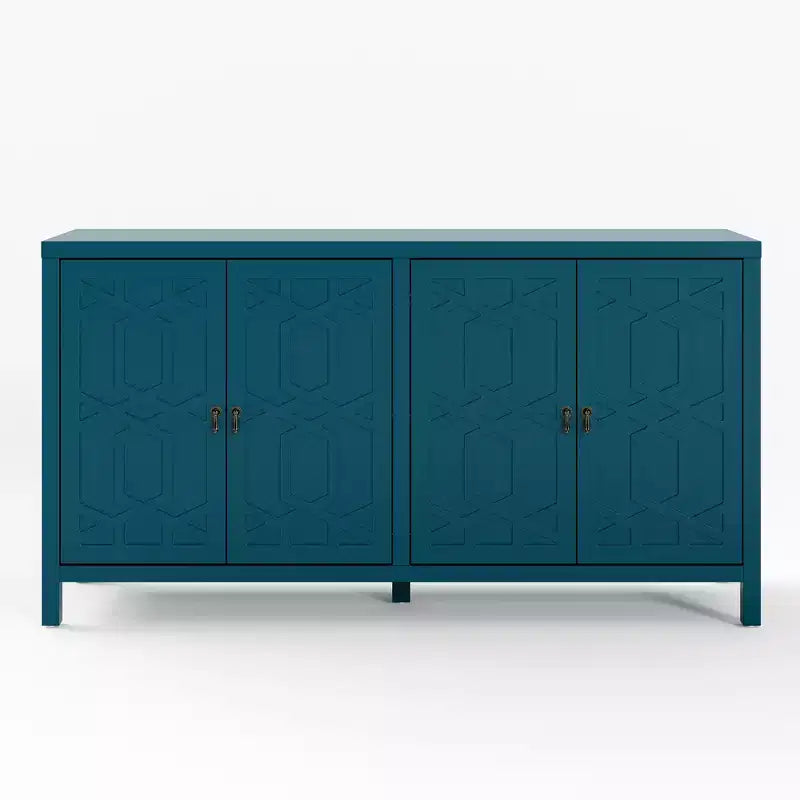 Buffet Heynemo, buffet de 152 cm de style moderne du milieu du siècle avec 4 portes et étagères réglables, buffet pour entrée, bleu turquoise