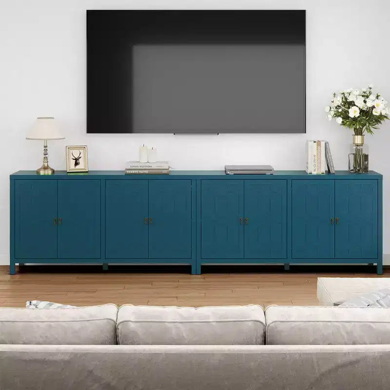 Buffet Heynemo, buffet de 152 cm de style moderne du milieu du siècle avec 4 portes et étagères réglables, buffet pour entrée, bleu turquoise
