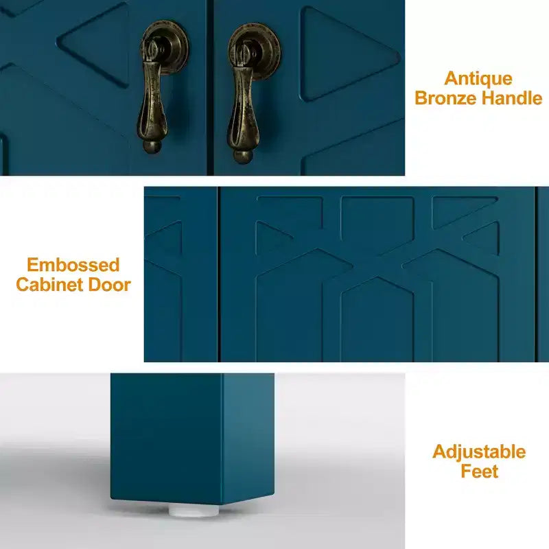 Buffet Heynemo, buffet de 152 cm de style moderne du milieu du siècle avec 4 portes et étagères réglables, buffet pour entrée, bleu turquoise