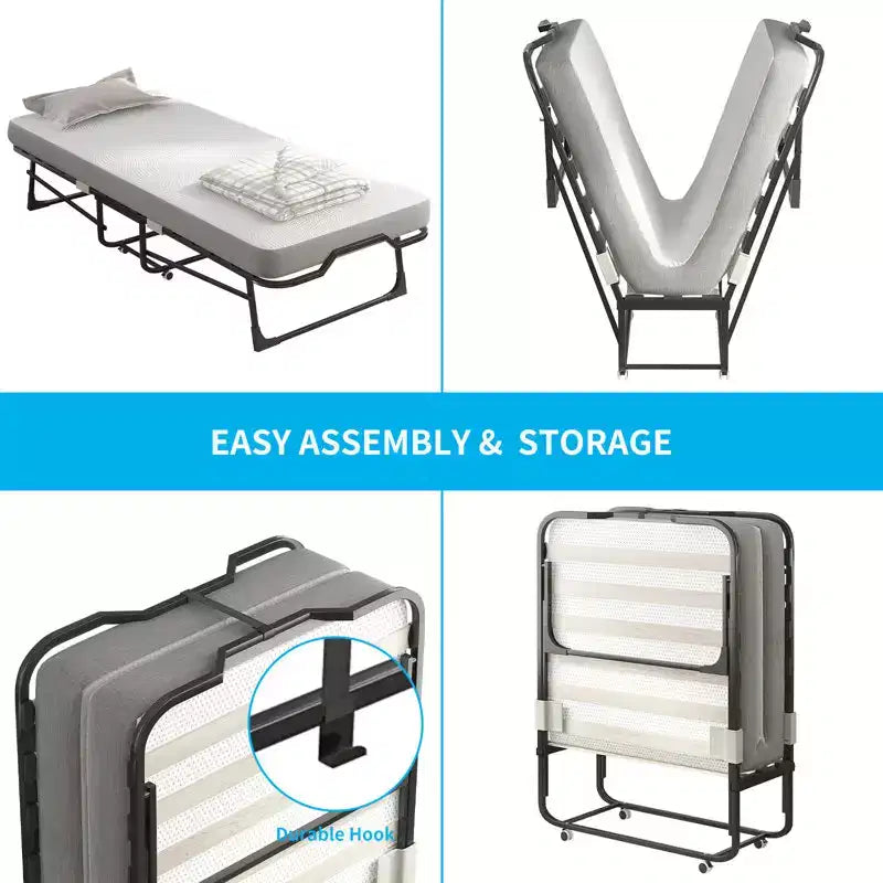 Lit pliant moderne Mjkone pour une personne avec matelas inclus