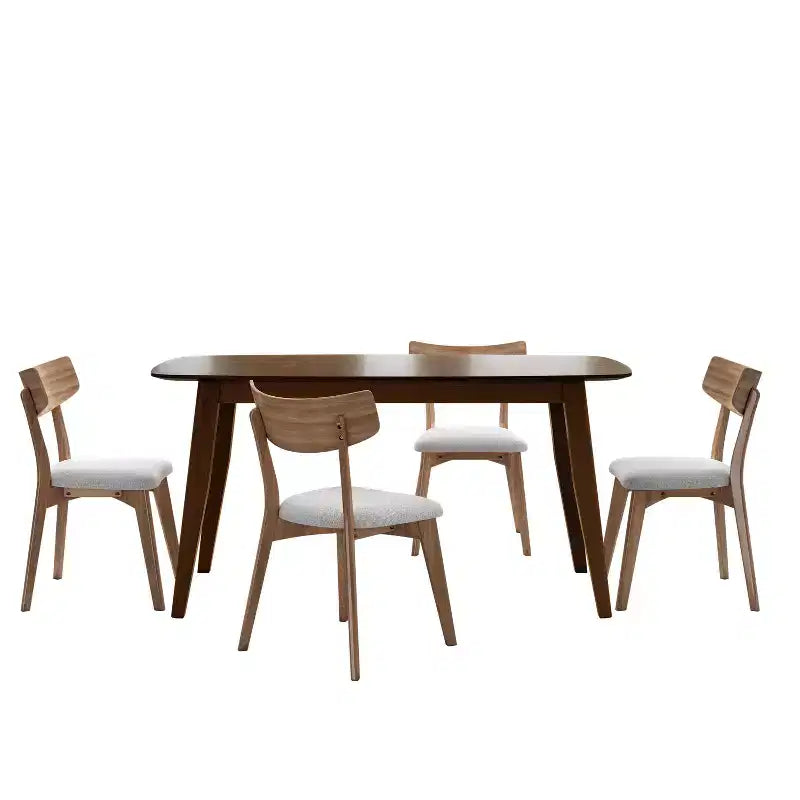 Ensemble de salle à manger 5 pièces en bois d'hévéa rembourré de style moderne du milieu du siècle Christopher Knight Home Shania