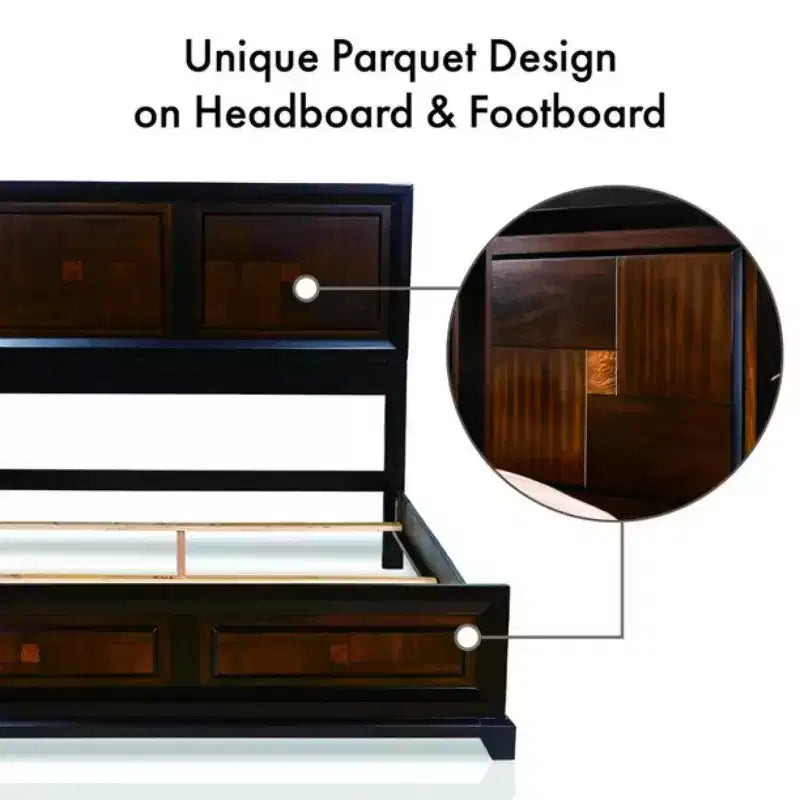GDFStudio Ben Lit Queen en bois massif d'acacia de style transitionnel avec tête de lit en bois de parquet