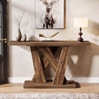 Lantine Table Console de Ferme 139,9 cm, Table Moderne Derrière Le Canapé avec Base Géométrique, Table Basse Étroite en Bois, Longue Table d'Entrée