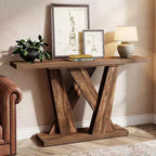 Lantine Table Console de Ferme 139,9 cm, Table Moderne Derrière Le Canapé avec Base Géométrique, Table Basse Étroite en Bois, Longue Table d'Entrée