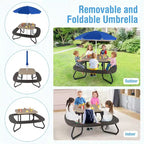 Table de pique-nique pour enfants Costway avec parasol réglable et pliable Bleu/Blanc/Marron