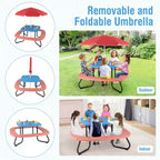 Table de pique-nique pour enfants Costway avec parasol réglable et pliable Bleu/Blanc/Marron