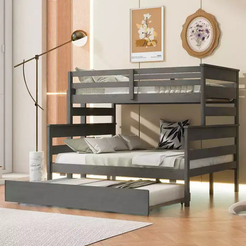 Lit superposé Whisen Wood Twin sur Full avec lit gigogne double