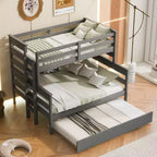 Lit superposé Whisen Wood Twin sur Full avec lit gigogne double