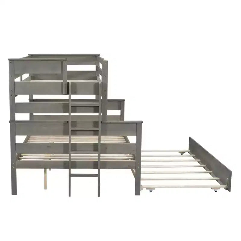 Lit superposé Whisen Wood Twin sur Full avec lit gigogne double