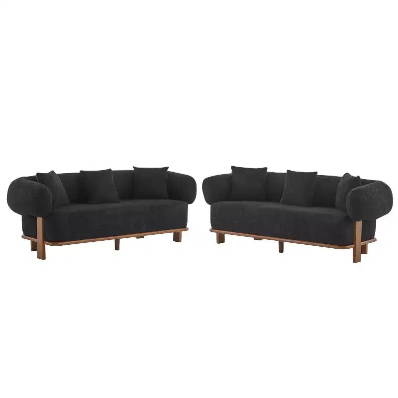 Christopher Knight Home Tadg, canapé incurvé 3 places en bois d'hévéa et tissu bouclé avec oreillers (lot de 2)