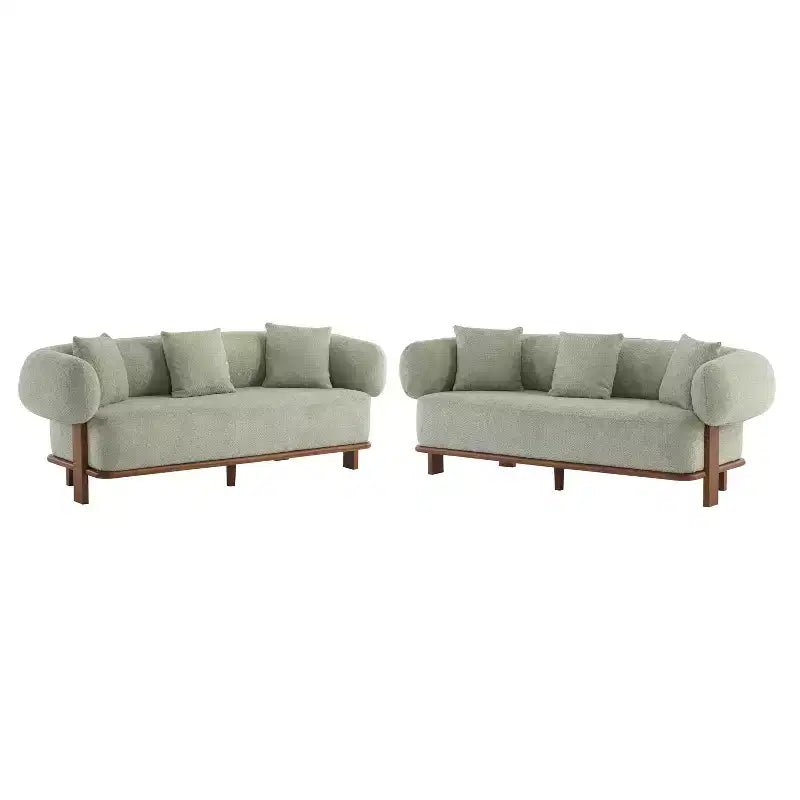 Christopher Knight Home Tadg, canapé incurvé 3 places en bois d'hévéa et tissu bouclé avec oreillers (lot de 2)