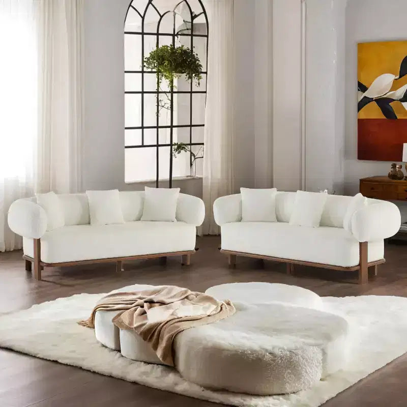 Christopher Knight Home Tadg, canapé incurvé 3 places en bois d'hévéa et tissu bouclé avec oreillers (lot de 2)