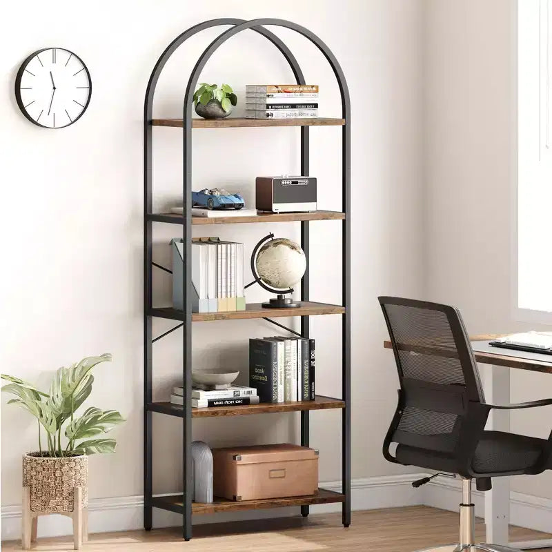Bibliothèque Garvee à 5 niveaux - Étagère à cadre métallique arqué, grande étagère pour chambre à coucher, salon et bureau à domicile