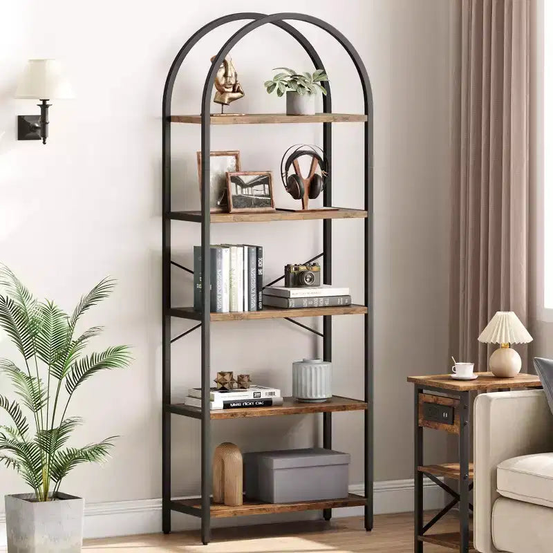 Bibliothèque Garvee à 5 niveaux - Étagère à cadre métallique arqué, grande étagère pour chambre à coucher, salon et bureau à domicile