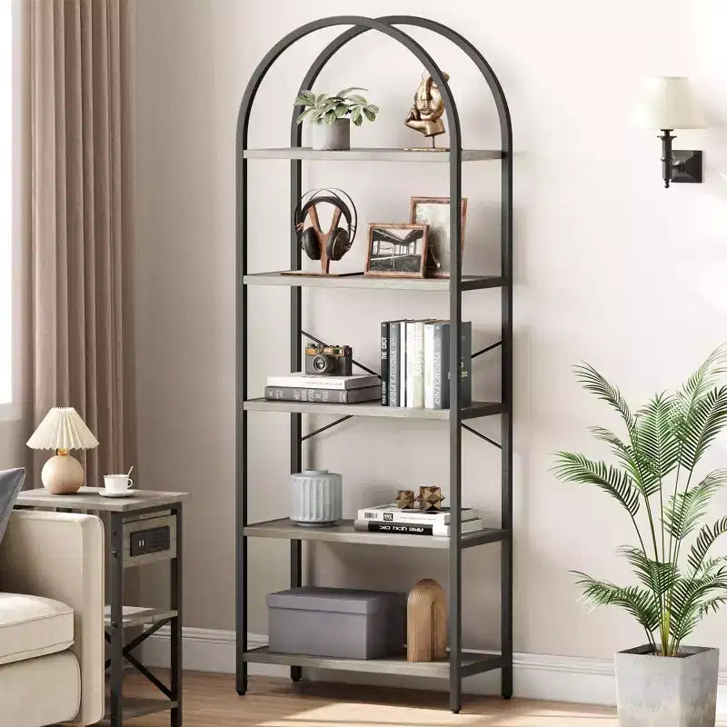 Bibliothèque Garvee à 5 niveaux - Étagère à cadre métallique arqué, grande étagère pour chambre à coucher, salon et bureau à domicile