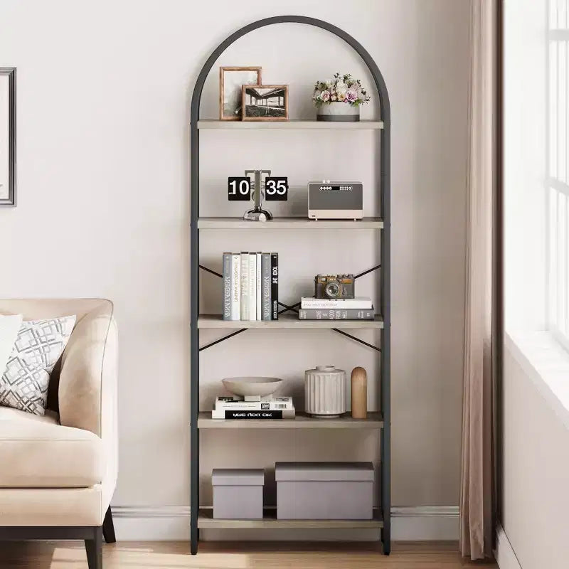 Bibliothèque Garvee à 5 niveaux - Étagère à cadre métallique arqué, grande étagère pour chambre à coucher, salon et bureau à domicile