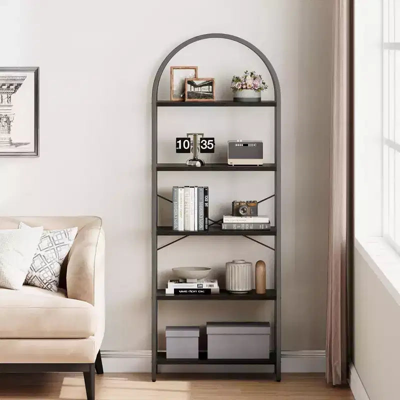 Bibliothèque Garvee à 5 niveaux - Étagère à cadre métallique arqué, grande étagère pour chambre à coucher, salon et bureau à domicile