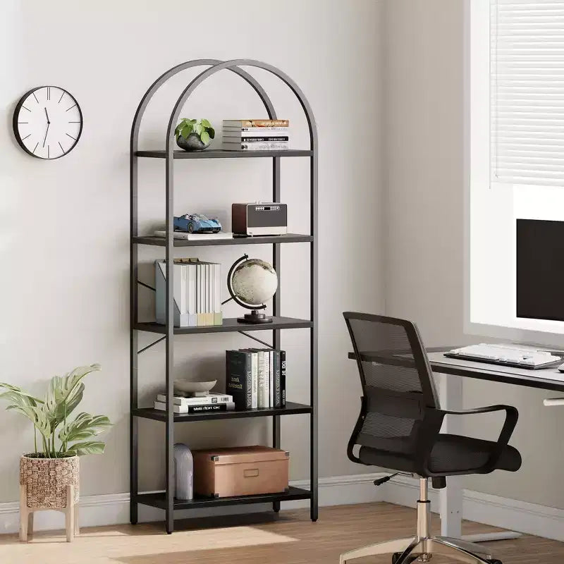 Bibliothèque Garvee à 5 niveaux - Étagère à cadre métallique arqué, grande étagère pour chambre à coucher, salon et bureau à domicile