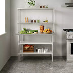 Table de préparation et de travail portable Flash Furniture Rawcliffe avec étagère supérieure en acier inoxydable de calibre 18 et double étagère supérieure, 2 étagères inférieures en acier galvanisé