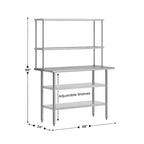 Table de préparation et de travail portable Flash Furniture Rawcliffe avec étagère supérieure en acier inoxydable de calibre 18 et double étagère supérieure, 2 étagères inférieures en acier galvanisé