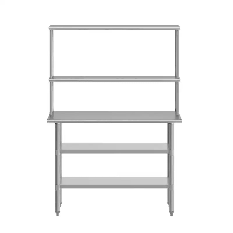 Table de préparation et de travail portable Flash Furniture Rawcliffe avec étagère supérieure en acier inoxydable de calibre 18 et double étagère supérieure, 2 étagères inférieures en acier galvanisé