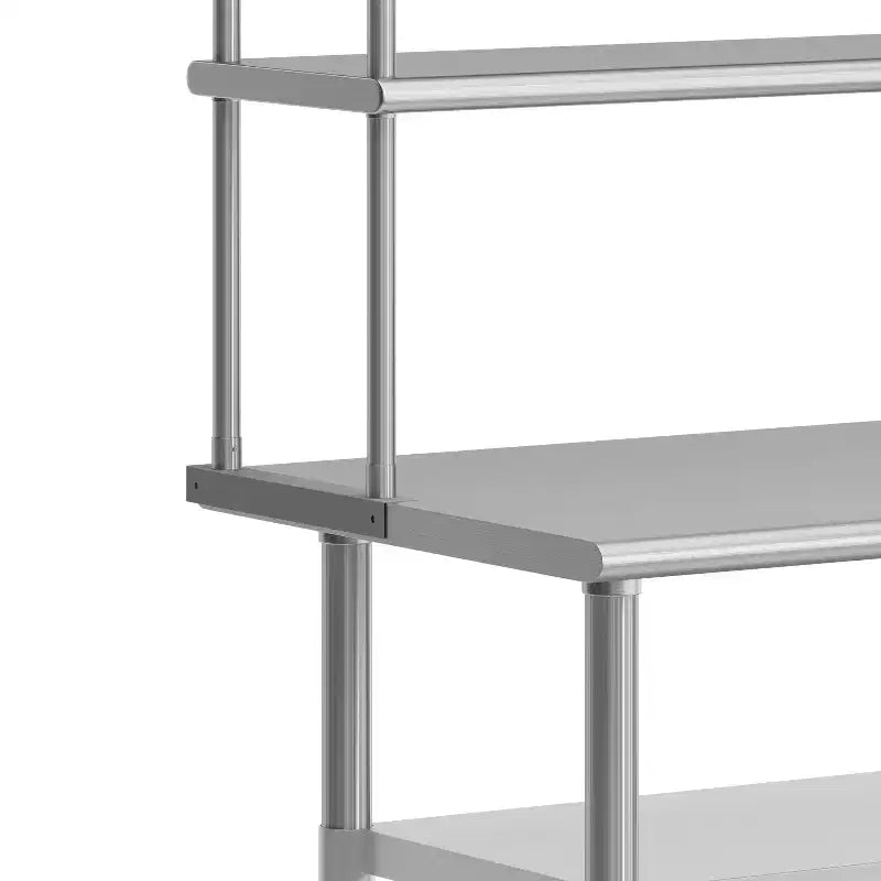 Table de préparation et de travail portable Flash Furniture Rawcliffe avec étagère supérieure en acier inoxydable de calibre 18 et double étagère supérieure, 2 étagères inférieures en acier galvanisé