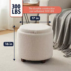 Ornavo Home Lawrence Ottoman de rangement rond en boucle blanche avec couvercle de table