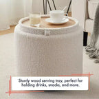 Ornavo Home Lawrence Ottoman de rangement rond en boucle blanche avec couvercle de table