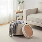Ornavo Home Lawrence Ottoman de rangement rond en boucle blanche avec couvercle de table