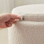 Ornavo Home Lawrence Ottoman de rangement rond en boucle blanche avec couvercle de table