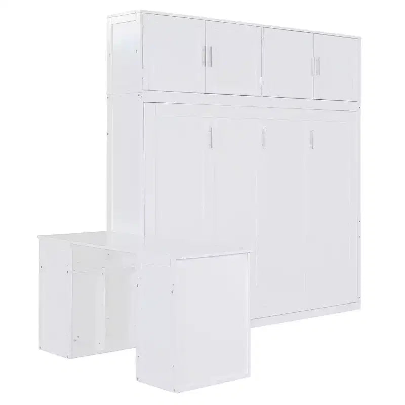 Lit escamotable Whisen Morden Design Queen Size, se plie en armoire avec bureau et étagères de rangement