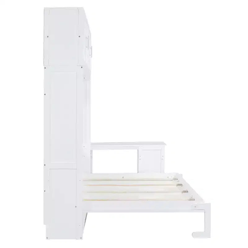 Lit escamotable Whisen Morden Design Queen Size, se plie en armoire avec bureau et étagères de rangement