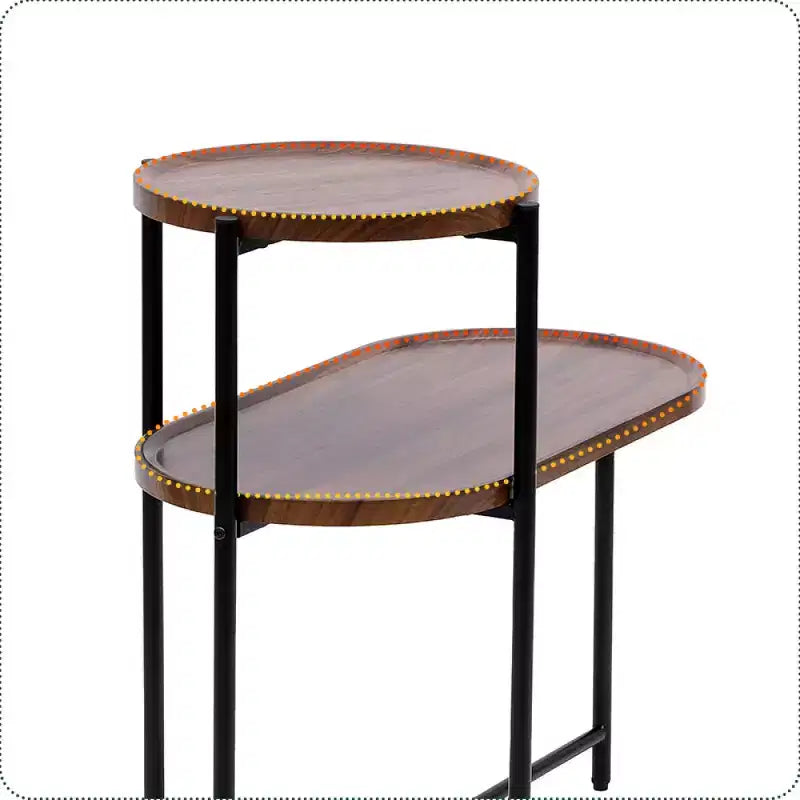 Chic Crate - Table de chevet gain de place marron noyer pour salon - Table d'appoint de canapé moderne à 2 niveaux avec étagère de rangement en bois