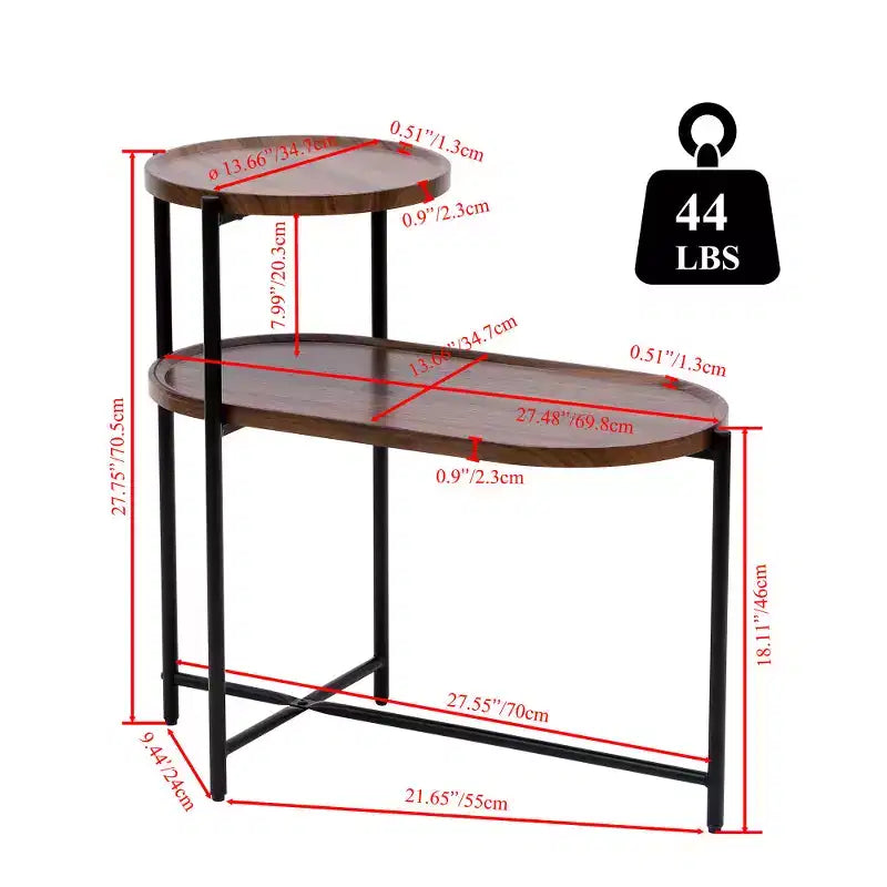 Chic Crate - Table de chevet gain de place marron noyer pour salon - Table d'appoint de canapé moderne à 2 niveaux avec étagère de rangement en bois