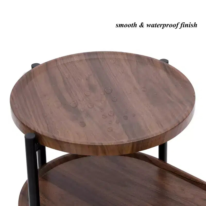 Chic Crate - Table de chevet gain de place marron noyer pour salon - Table d'appoint de canapé moderne à 2 niveaux avec étagère de rangement en bois