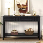 Modern Ash Veneer Console Table with 2 Drawers, Rustic Striped Entryway Table, Narrow Sofa Table - ModernLuxe