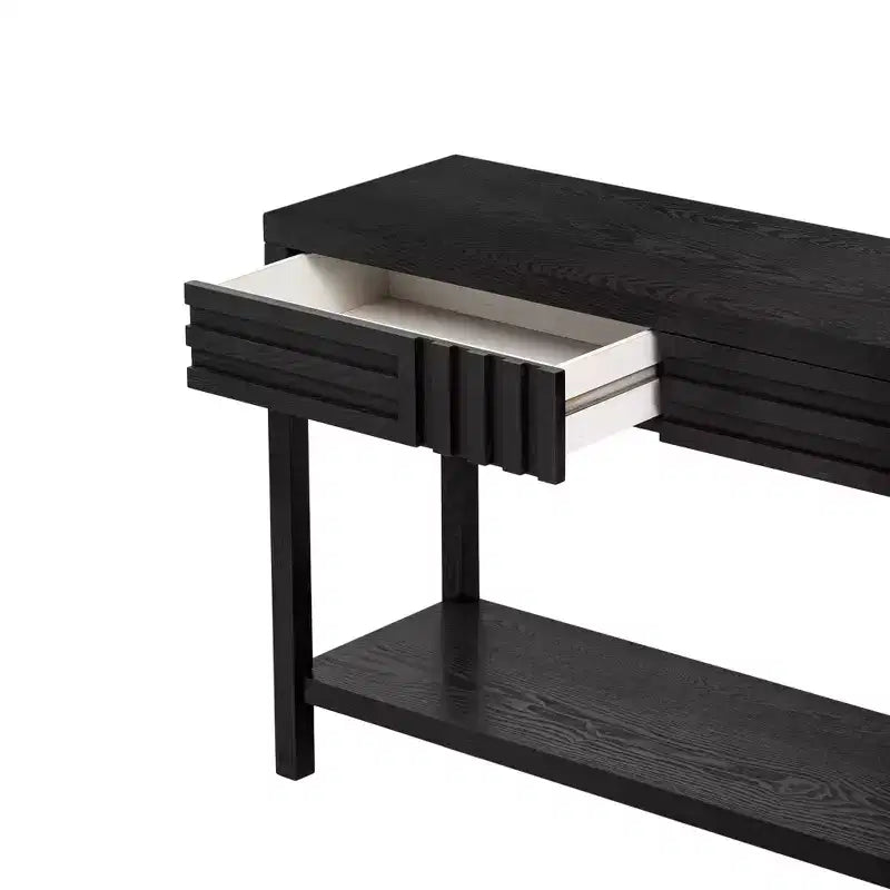 Console moderne en placage de frêne avec 2 tiroirs, table d'entrée rustique à rayures, table de canapé étroite - ModernLuxe