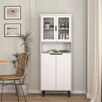 Bibliothèque haute avec portes en verre trempé, planches réglables, 4 portes en MDF laqué, Blanc, Rangement salon et chambre